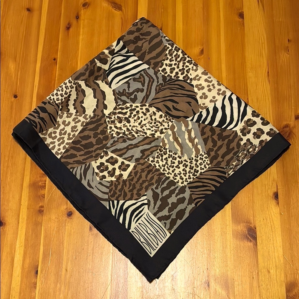 Bill Blass Tan and Black Animal Print Scarf